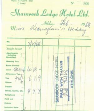 SLH Wedding Receipt 7th Feb 1968