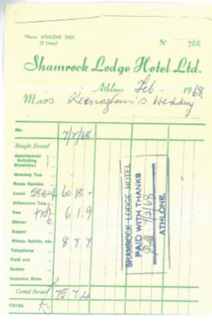 SLH Wedding Receipt 7th Feb 1968